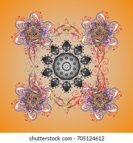 Contour mandala shaped snowflakes for art therapy style zen drawing. Hand-drawn, stylish doodle in tatto style, fabric design and cards in Vector illustration.