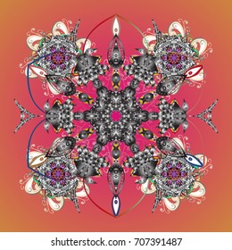 Contour mandala shaped snowflakes for art therapy style zen drawing. Hand-drawn, stylish doodle in tatto style, fabric design and cards in Vector illustration.