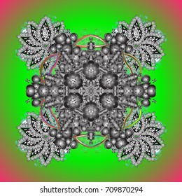 Contour mandala shaped snowflakes for art therapy style zen drawing. Hand-drawn, stylish doodle in tatto style, fabric design and cards in Vector illustration.