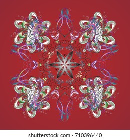 Contour mandala shaped snowflakes for art therapy style zen drawing. Hand-drawn, stylish doodle in tatto style, fabric design and cards in Vector illustration.