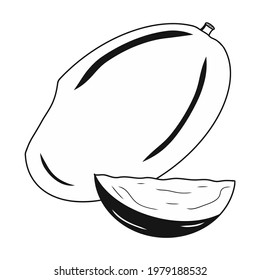 Contour mango fruit icon. Black graphic sketch. Idea for decors, logo, covers, holidays, gifts, art. Isolated vector.
