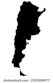 A contour map of Argentina. Vector graphic illustration on a transparent background with black country's borders