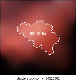 Contour Map of Belgium on dark red background, Vector Illustration