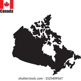 Contour map of Canada on white background with national flag