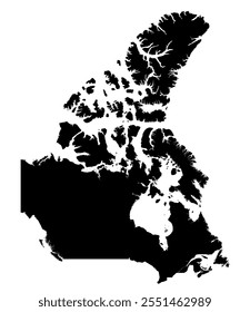 A contour map of Canada. Vector graphic illustration on a transparent background with black country's borders
