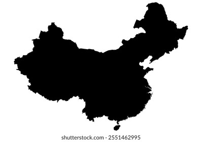 Un mapa de contorno de China. Ilustración gráfica de Vector sobre un fondo transparente con los bordes negros del país
