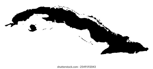 A contour map of Cuba. Vector graphic illustration on a transparent background with black country's borders