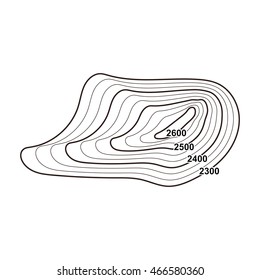 Contour map element. Vector topographic object. Outline illustration.