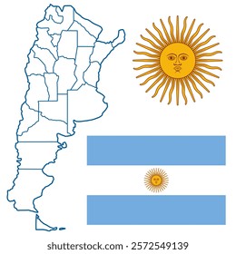 Contour map and flag of Argentina illustration