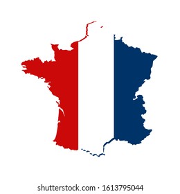 Contour Map of France in color of French National Flag. Vector illustration isolated on white background.