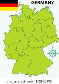 Contour map of the Germany with flag and windrose. All objects are independent and fully editable 