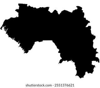 Un mapa de contorno de Guinea. Ilustración gráfica de Vector sobre un fondo transparente con los bordes negros del país