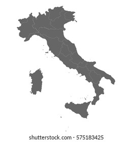 Contour map of Italy with regions division isolated on white. Vector illustration. High accuracy of state borders. Political and geographical design.