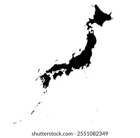 Un mapa de contorno de Japón. Ilustración gráfica de Vector sobre un fondo transparente con los bordes negros del país