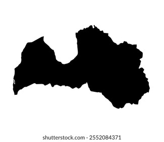 Un mapa de contorno de Letonia. Ilustración gráfica de Vector sobre un fondo transparente con los bordes negros del país