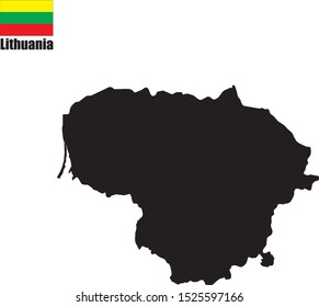 Contour map of Lithuania on white background with national flag