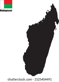 Contour map of Madagascar on white background with national flag