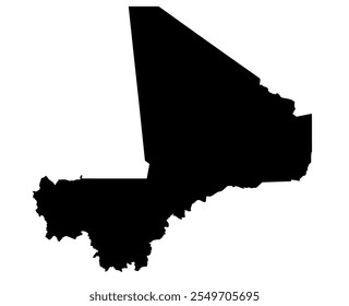 Un mapa de contorno de Mali. Ilustración gráfica de Vector sobre un fondo transparente con los bordes negros del país