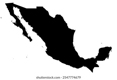 A contour map of Mexico. Vector graphic illustration on a transparent background with black country's borders