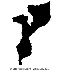Um mapa de contorno de Moçambique. Ilustração gráfica vetorial em um plano de fundo transparente com as bordas do país preto