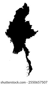 Un mapa de contorno de Myanmar. Ilustración gráfica de Vector sobre un fondo transparente con los bordes negros del país