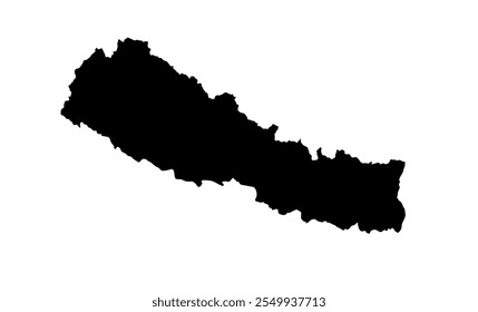 A contour map of Nepal. Vector graphic illustration on a transparent background with black country's borders