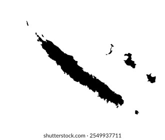 A contour map of New Caledonia. Vector graphic illustration on a transparent background with black country's borders