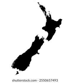 A contour map of New Zealand. Vector graphic illustration on a transparent background with black country's borders