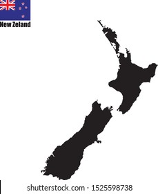 Contour map of New Zelnad on white background with national flag