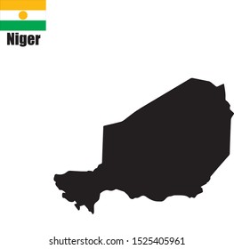 Contour map of Niger on white background with national flag