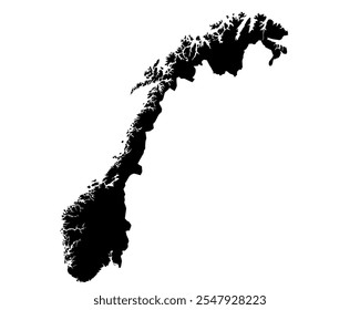 Un mapa de contorno de Noruega. Ilustración gráfica de Vector sobre un fondo transparente con los bordes negros del país