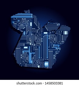 Contour map of Para with a technological electronics circuit. Brazilian state. Blue background.
