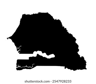 Un mapa de contorno de Senegal. Ilustración gráfica de Vector sobre un fondo transparente con los bordes negros del país