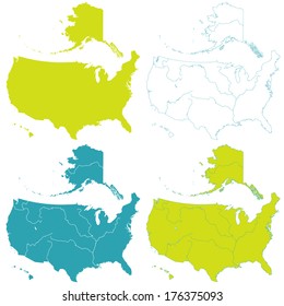 Contour map set of the United States. All objects are independent and fully editable 