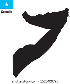 Contour map of Somalia on white background with national flag
