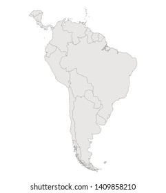 Contour map of South America on white background. Vector