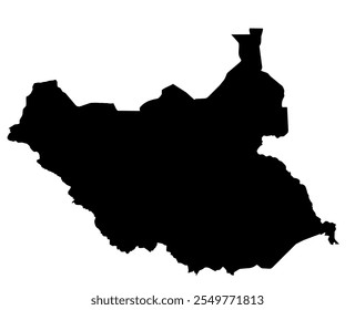 A contour map of South Sudan. Vector graphic illustration on a transparent background with black country's borders