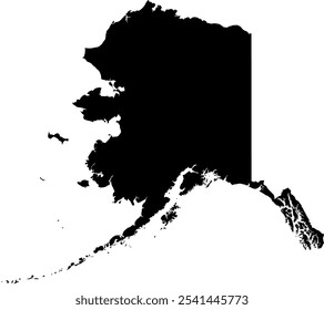 Contour map of the state of Alaska, USA. Vector graphic illustration on a transparent background with black region borders