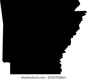 Contour map of the state of Arkansas, USA. Vector graphic illustration on a transparent background with black region borders