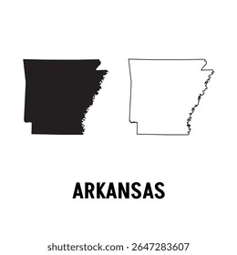 Contour map of the state of Arkansas, USA. Vector graphic illustration on a transparent background with black region borders
