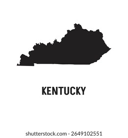 Contour map of the state of Kentucky, USA. Vector graphic illustration on a transparent background with black region borders