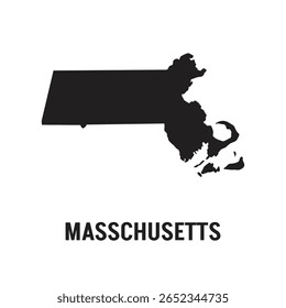 Contour map of the state of Massachusetts, USA. Vector graphic illustration on a transparent background with black region borders