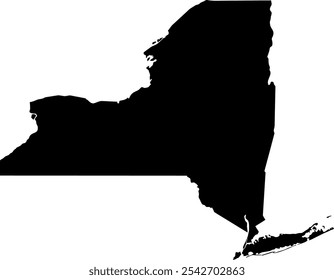 Mapa de contorno del estado de Nueva York, Estados Unidos. Ilustración gráfica de Vector sobre un fondo transparente con bordes de región negros