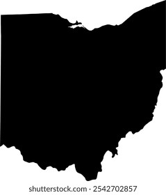 Contour map of the state of Ohio, USA. Vector graphic illustration on a transparent background with black region borders