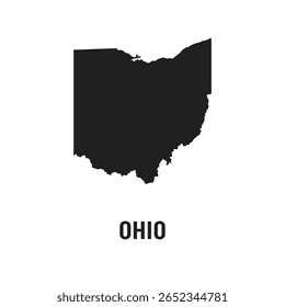 Contour map of the state of Ohio, USA. Vector graphic illustration on a transparent background with black region borders