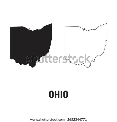 Contour map of the state of Ohio, USA. Vector graphic illustration on a transparent background with black region borders