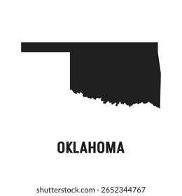 Contour map of the state of Oklahoma, USA. Vector graphic illustration on a transparent background with black region borders