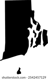 Mapa do contorno do estado de Rhode Island, EUA. Ilustração gráfica vetorial em um plano de fundo transparente com bordas de região preta