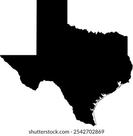 Mapa do contorno do estado do Texas, EUA. Ilustração gráfica vetorial em um plano de fundo transparente com bordas de região preta