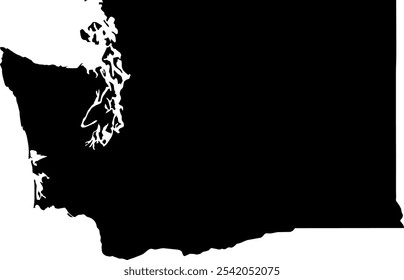 Mapa do contorno do estado de Washington, EUA. Ilustração gráfica vetorial em um plano de fundo transparente com bordas de região preta